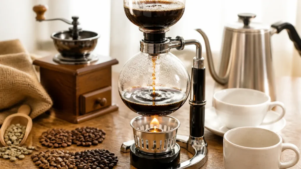サイフォンの原理でコーヒーが上がる理由とは？火を止めて落ちる仕組みと撹拌・浸す時間のコツのアイキャッチ画像