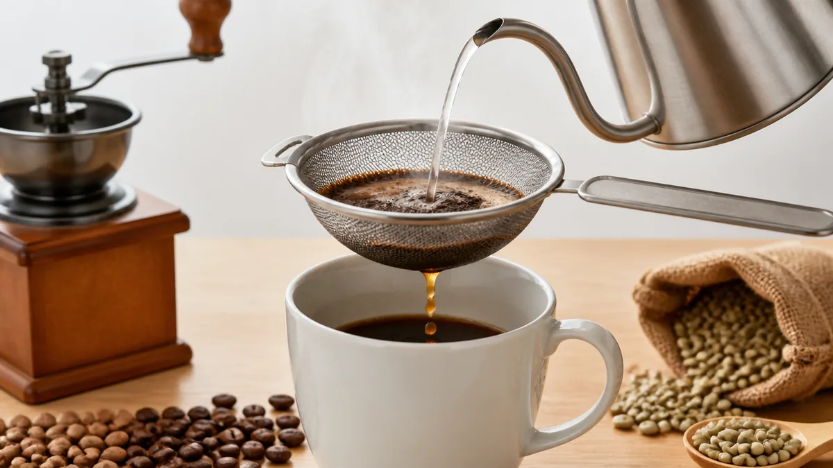 茶こしコーヒーの淹れ方:カップで浸すか、別の器で浸すかの解説画像